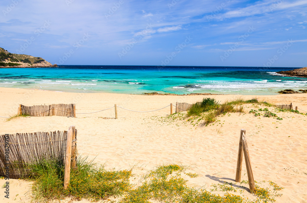 Beautiful sandy Cala Agulla beach, Majorca island, Spain