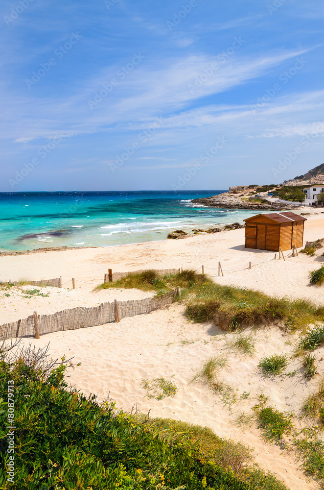View of beautiful sandy Cala Agulla beach, Majorca island, Spain View of beautiful sandy Cala Agulla beach, Majorca island, Spain