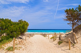 Entrance to sandy Cala Agulla beach, Majorca island, Spain