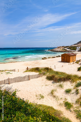 View of beautiful sandy Cala Agulla beach  Majorca island  Spain