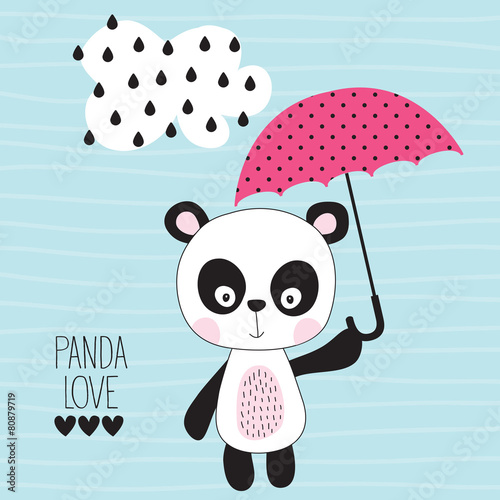 Fototapeta Naklejka Na Ścianę i Meble -  cute panda with umbrella vector illustration