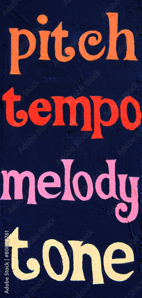 Pitch tempo melody tone painted on a stucco wall. Pitch tempo melody tone painted on a stucco wall.