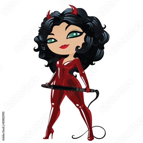 Sexy blackhead girl devil with a whip in the hands