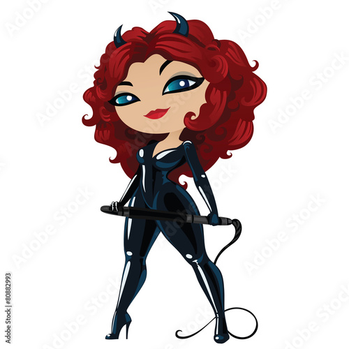 Sexy redhead girl devil with a whip in the hands photo