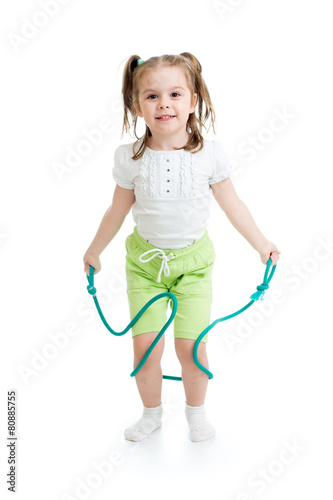 kid girl jumping with rope isolated