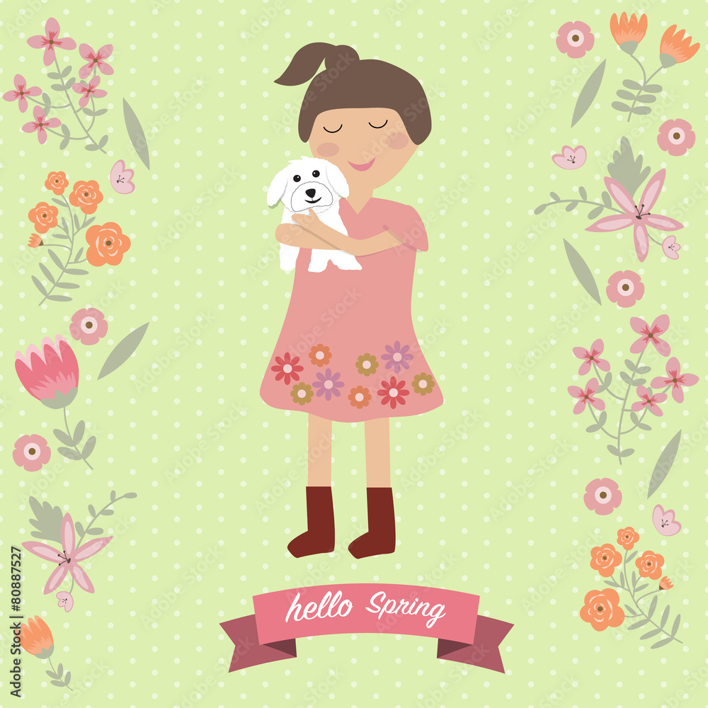 Girl hug the rabbit with Easter Background Girl hug the rabbit with Easter Background
