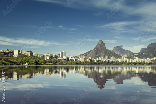 Sunrise over mountains in Rio de Janeiro with water reflection © marchello74