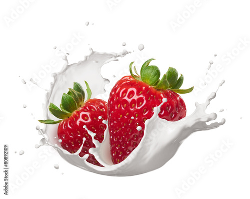 milk splash with strawberries