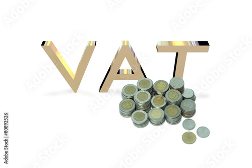 VAT Concept with Coins Isolated on white background photo