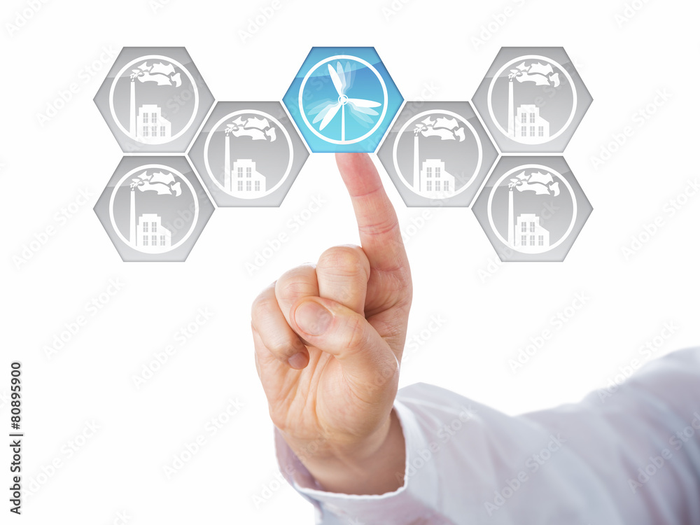 Blue Wind Power Icon Selected Among Grey Factories Blue Wind Power Icon Selected Among Grey Factories