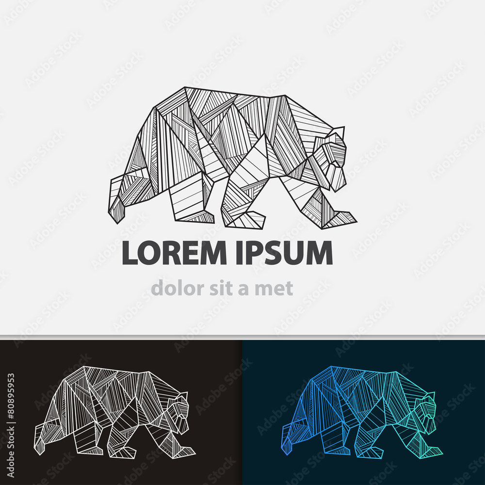 Fototapeta premium Creative stylized logo icon bear. Triangle shape with lines.