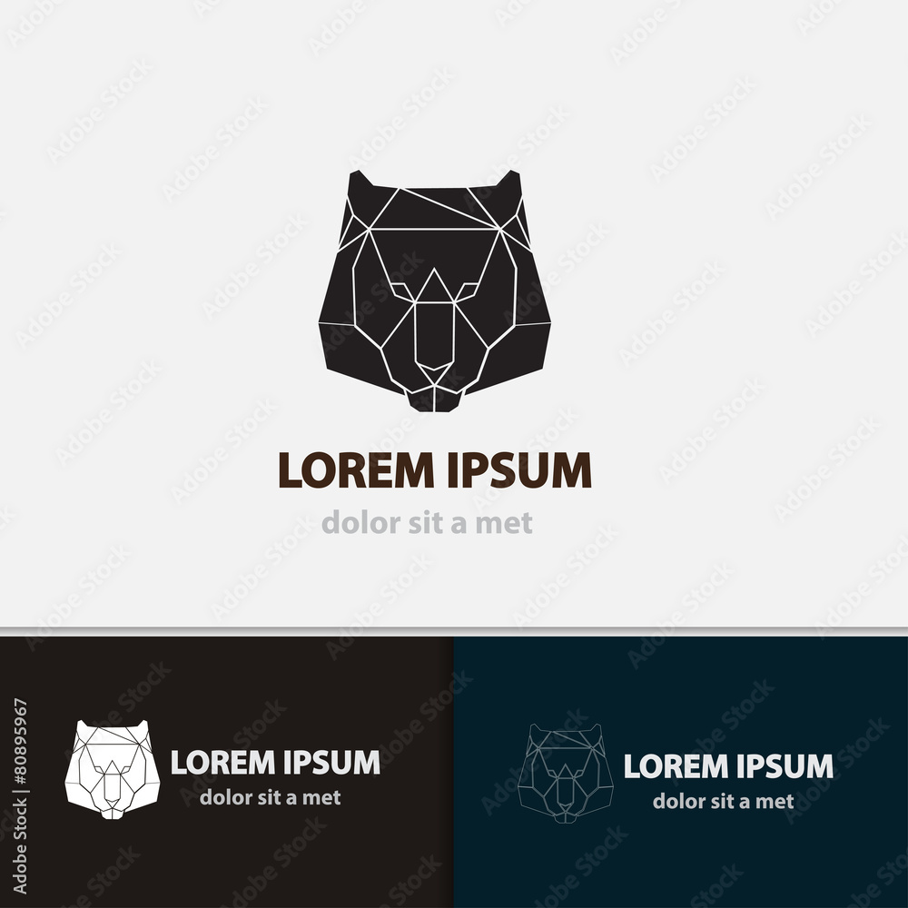 Lion face emblem template. Vector polygonal logo icon.