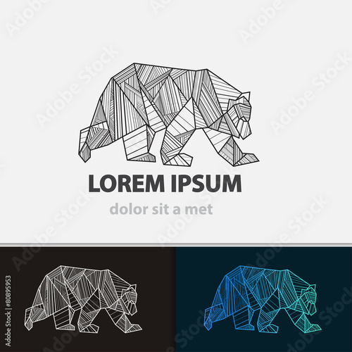 Creative stylized logo icon bear. Triangle shape with lines.