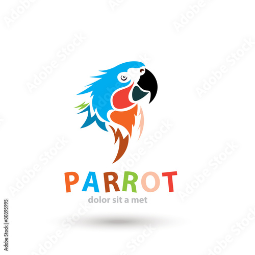 Stylized parrot logo icon. Creative colorful design animal.