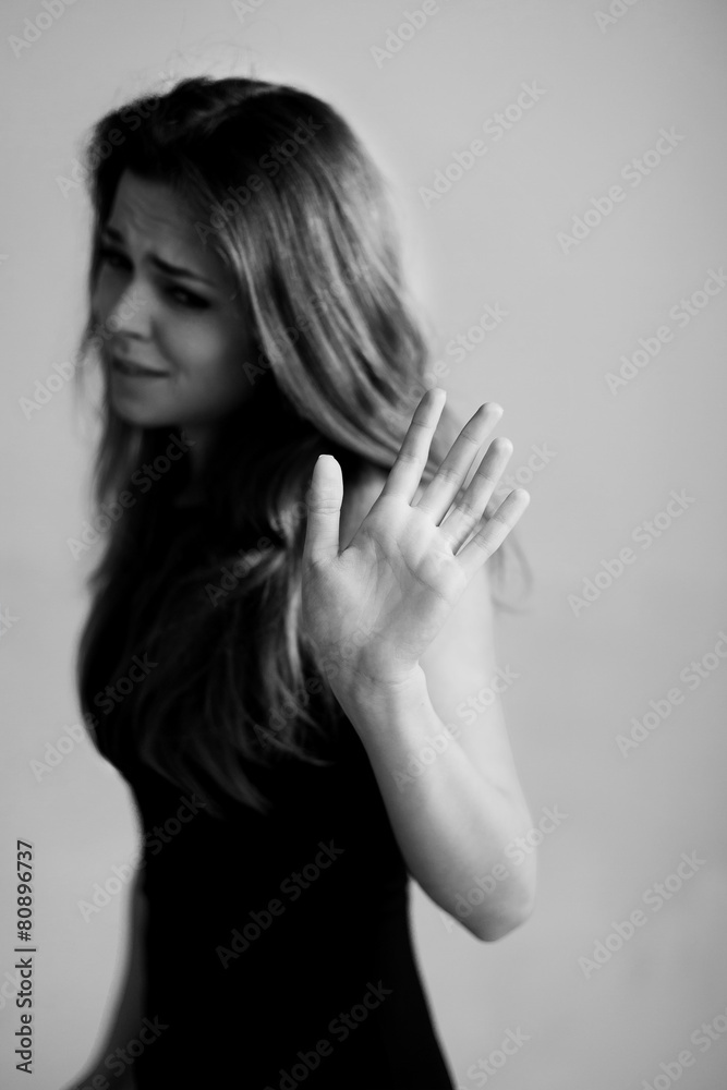 Fototapeta premium women with hand up saying STOP