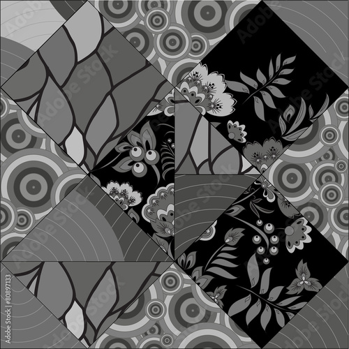 seamless patchwork pattern with flowers - stock vector