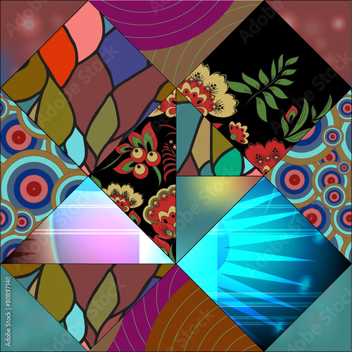 seamless patchwork pattern with flowers - stock vector