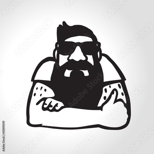 Bearded man in sunglasses giving a thumb up