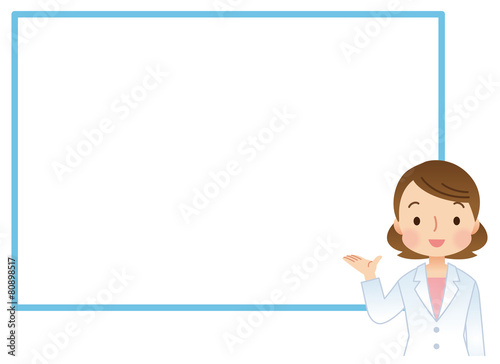 案内する女性医師　医療　コピースペース
