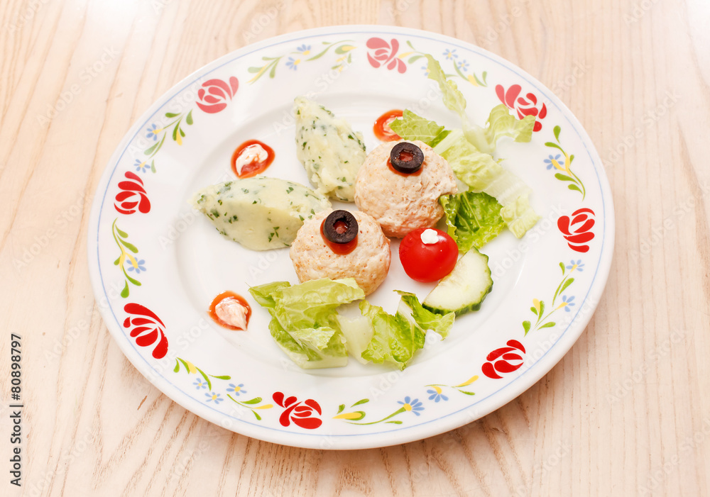 mashed potatoes and meatballs in the shape of a rabbit mashed potatoes and meatballs in the shape of a rabbit