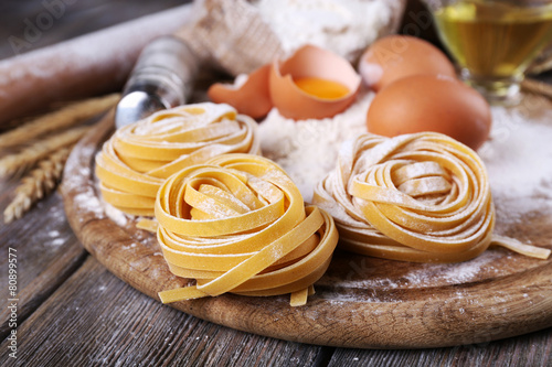 Canvas Print Raw homemade pasta and ingredients for pasta