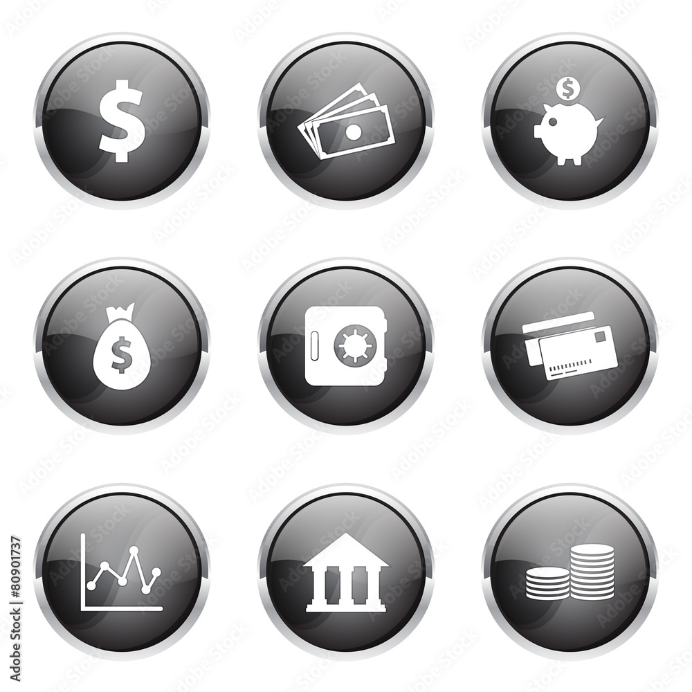Financial Banking Black Vector Button Icon Design Set Financial Banking Black Vector Button Icon Design Set
