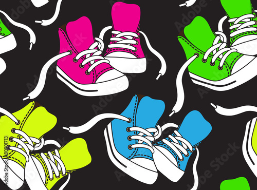 Seamless pattern with sneakers in different colors