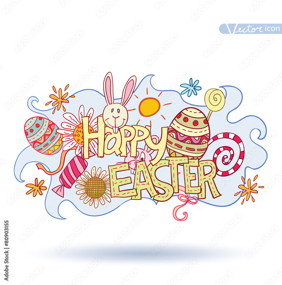 Obraz premium Easter lettering and doodle elements. Vector illustration