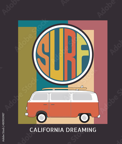 Set of California surf typography, t-shirt graphics , vector for