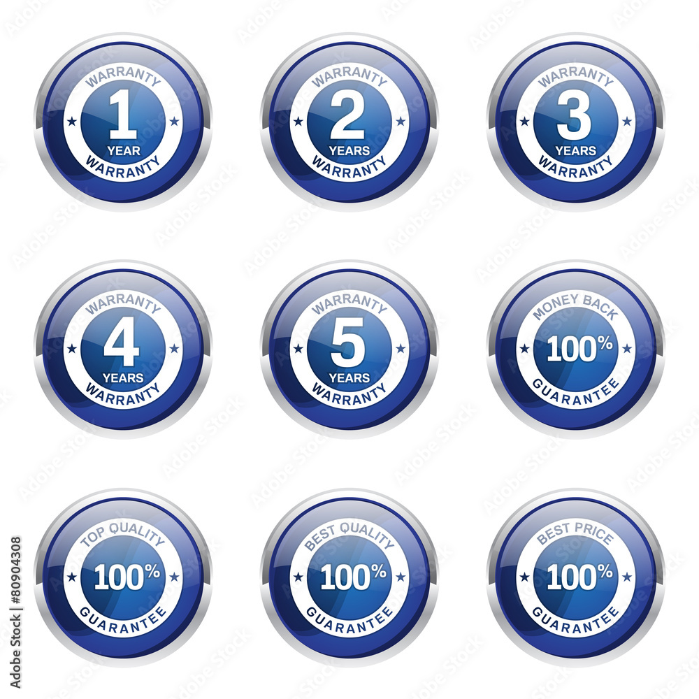 Warranty Guarantee Seal Blue Vector Button Icon Design Set Warranty Guarantee Seal Blue Vector Button Icon Design Set