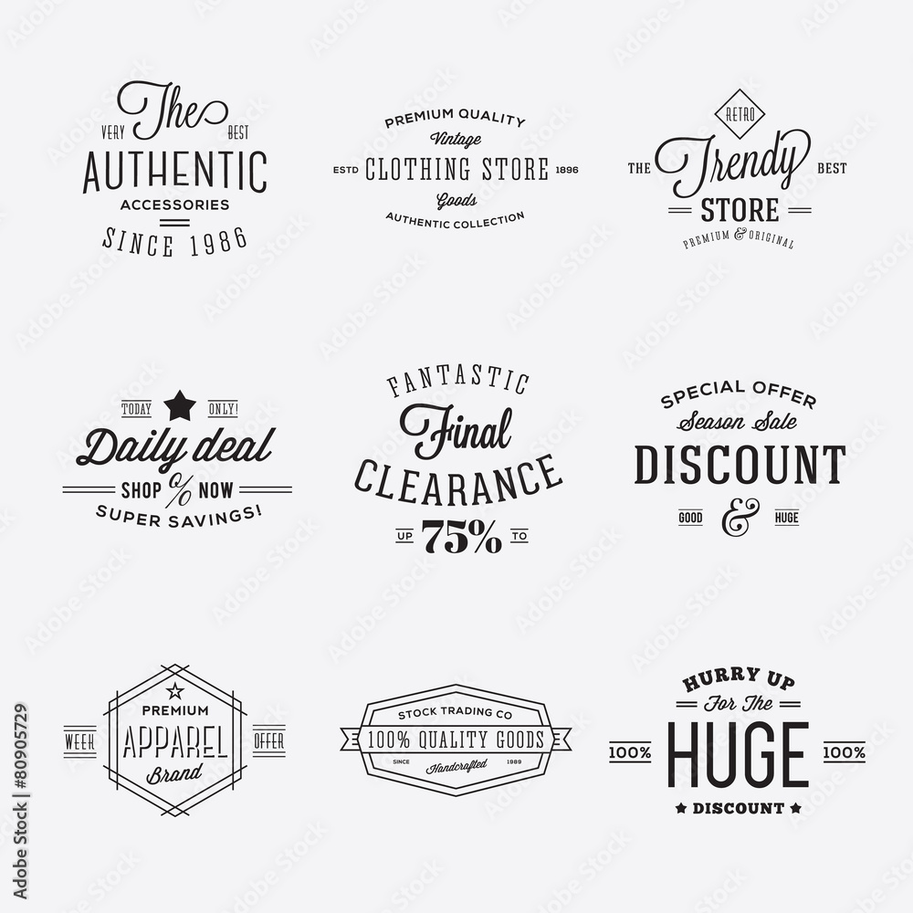 Retro Typography Vector Discount and Sale Labels or Logo