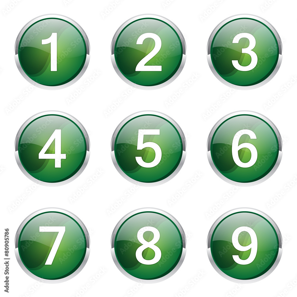 Numbers Counting Green Vector Button Icon Design Set Numbers Counting Green Vector Button Icon Design Set