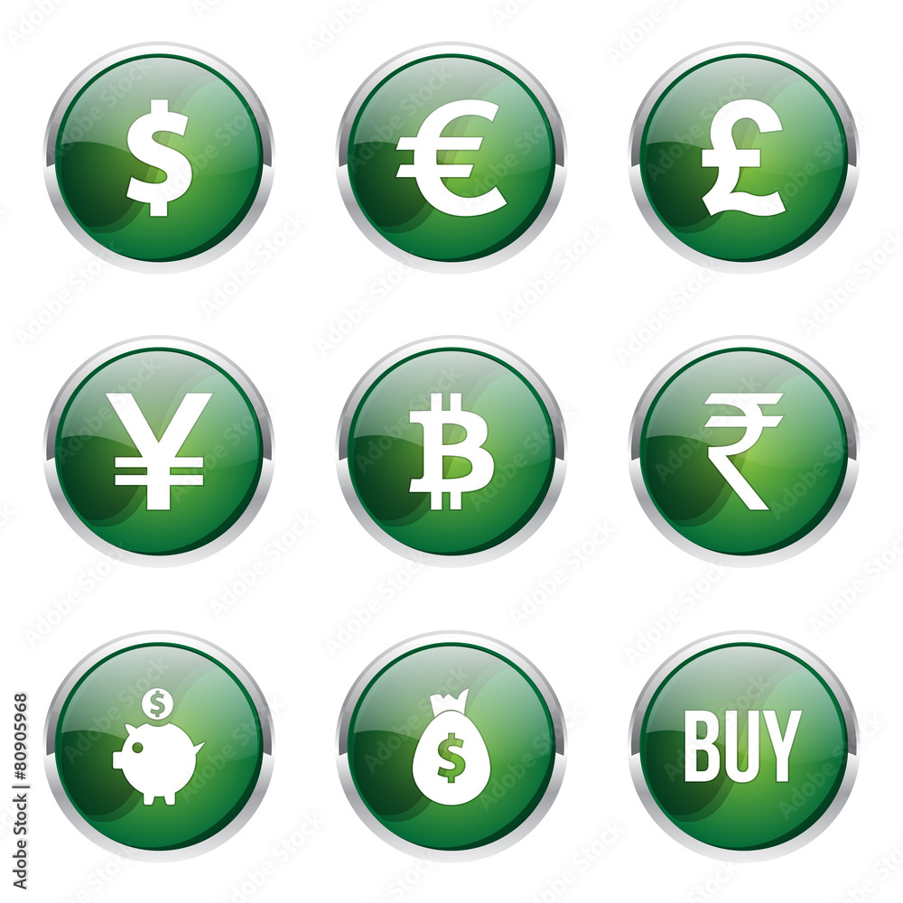 Currency Sign Green Vector Button Icon Design Set Currency Sign Green Vector Button Icon Design Set