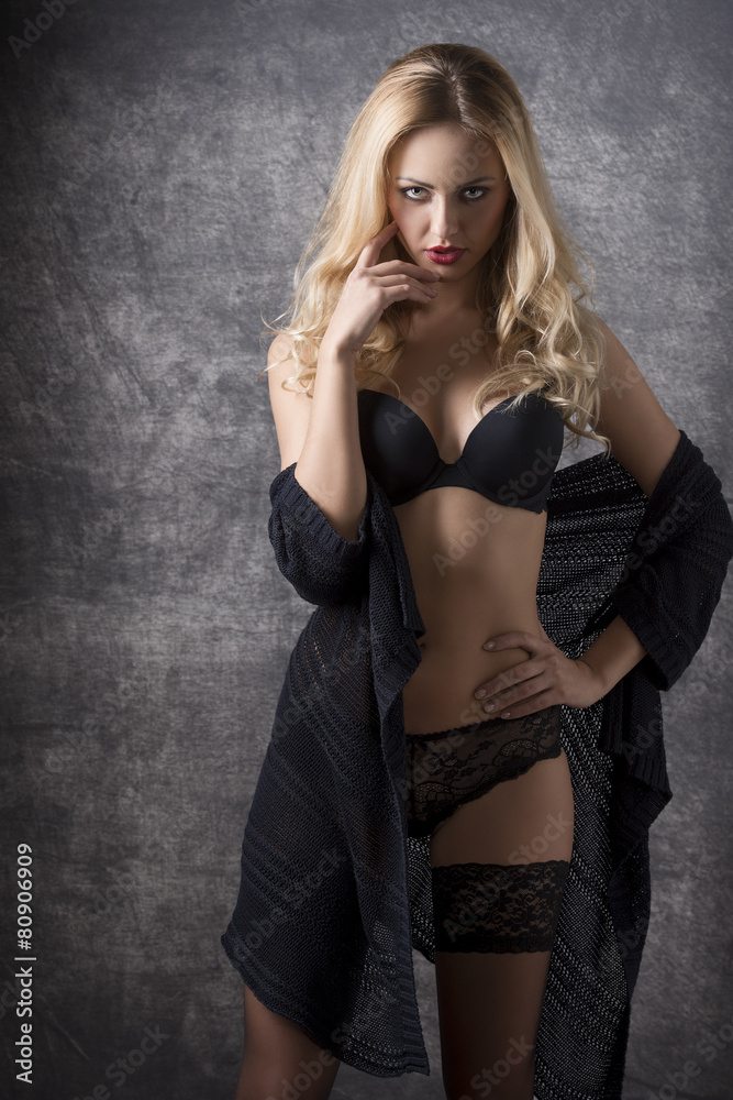 Fototapeta premium sexy blonde girl with dark lingerie