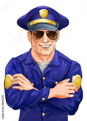Happy policeman with sungla...
