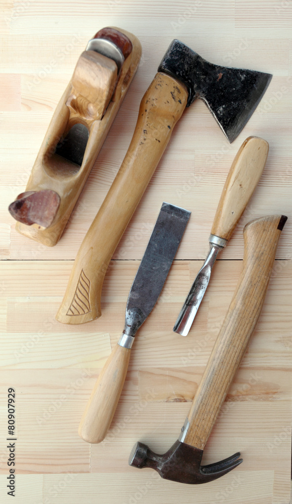 Carpenter Tools Axe, Hammer and Chisels