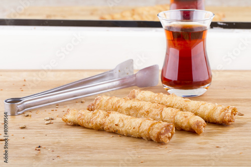 Turkish Pastry Foods on a Wooden Table