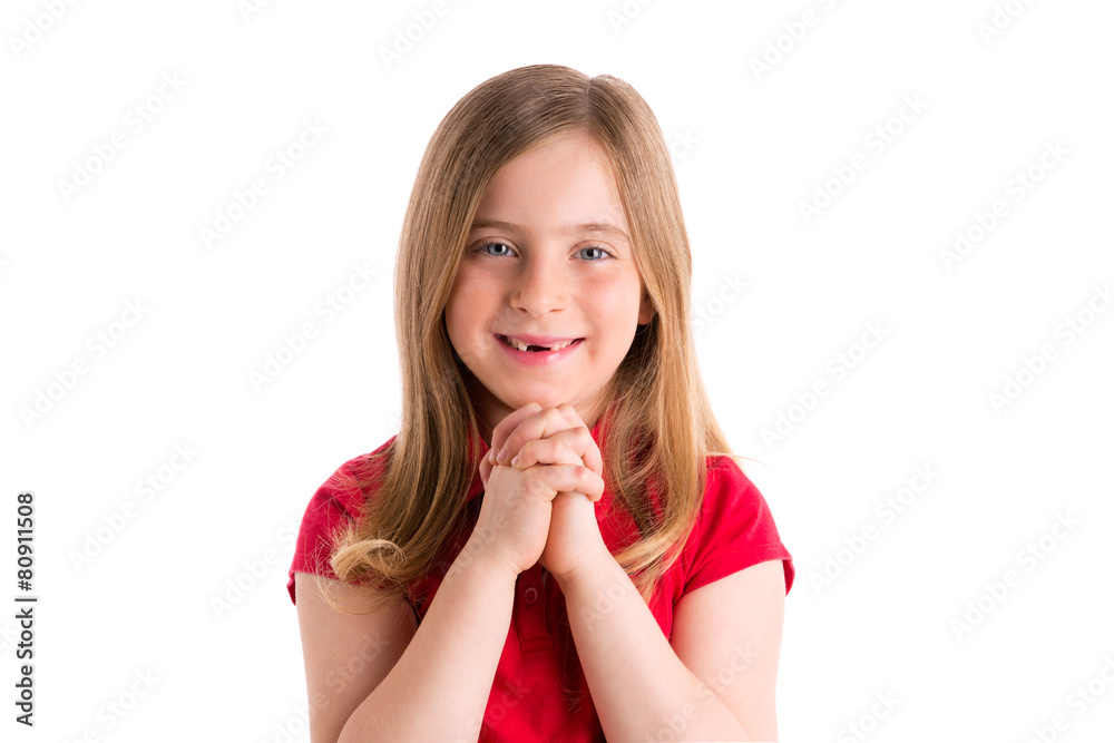 blond indented girl praying hands gesture in white blond indented girl praying hands gesture in white