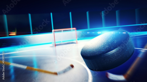 Canvas Print hockey ice rink and goal