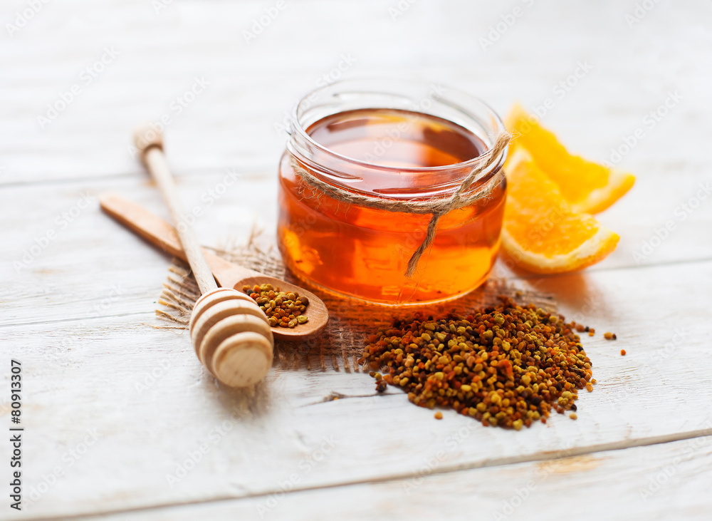 Fresh honey on wooden table Fresh honey on wooden table