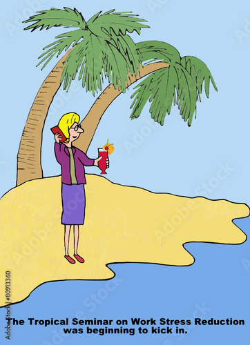 Cartoon of work stress reduction topical seminar