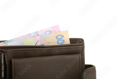 leather wallet brown leather on a white background