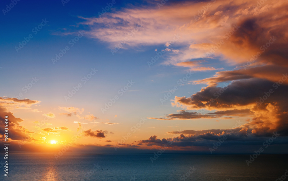 beautiful landscape with sunset over sea