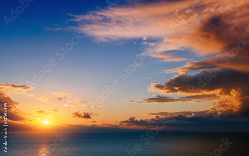 beautiful landscape with sunset over sea