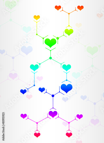 Abstract composition of colored lines and hearts