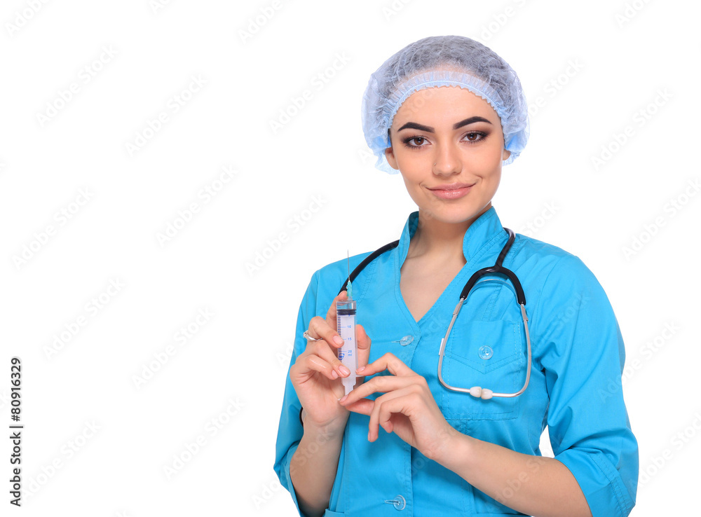 Medical doctor with syringe