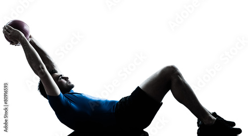 man exercising workout holding fitness ball posture silhouette