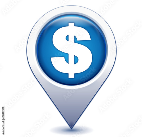 dollar sur marqueur géolocalisation bleu