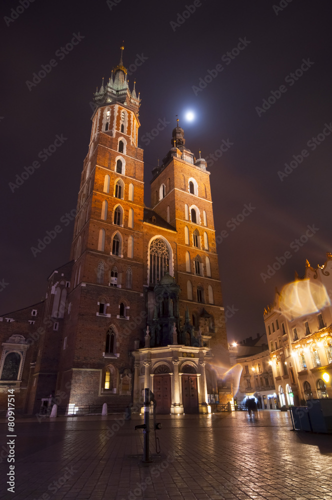Mariacki church in Krakow, Poland. Night shoot