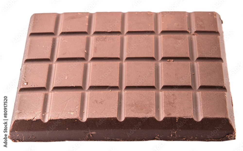 Dark brown chocolate bars over white background